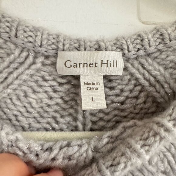 GARNET HILL light gray 98% recycled cashmere thicker Glitter Knit Sweater - Sz L - Picture 4 of 5